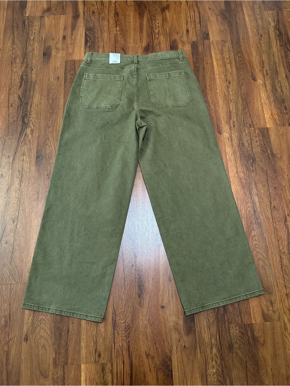 Time and Tru Washed Olive High Rise Wide Leg Utility Trousers - Picture 9 of 16